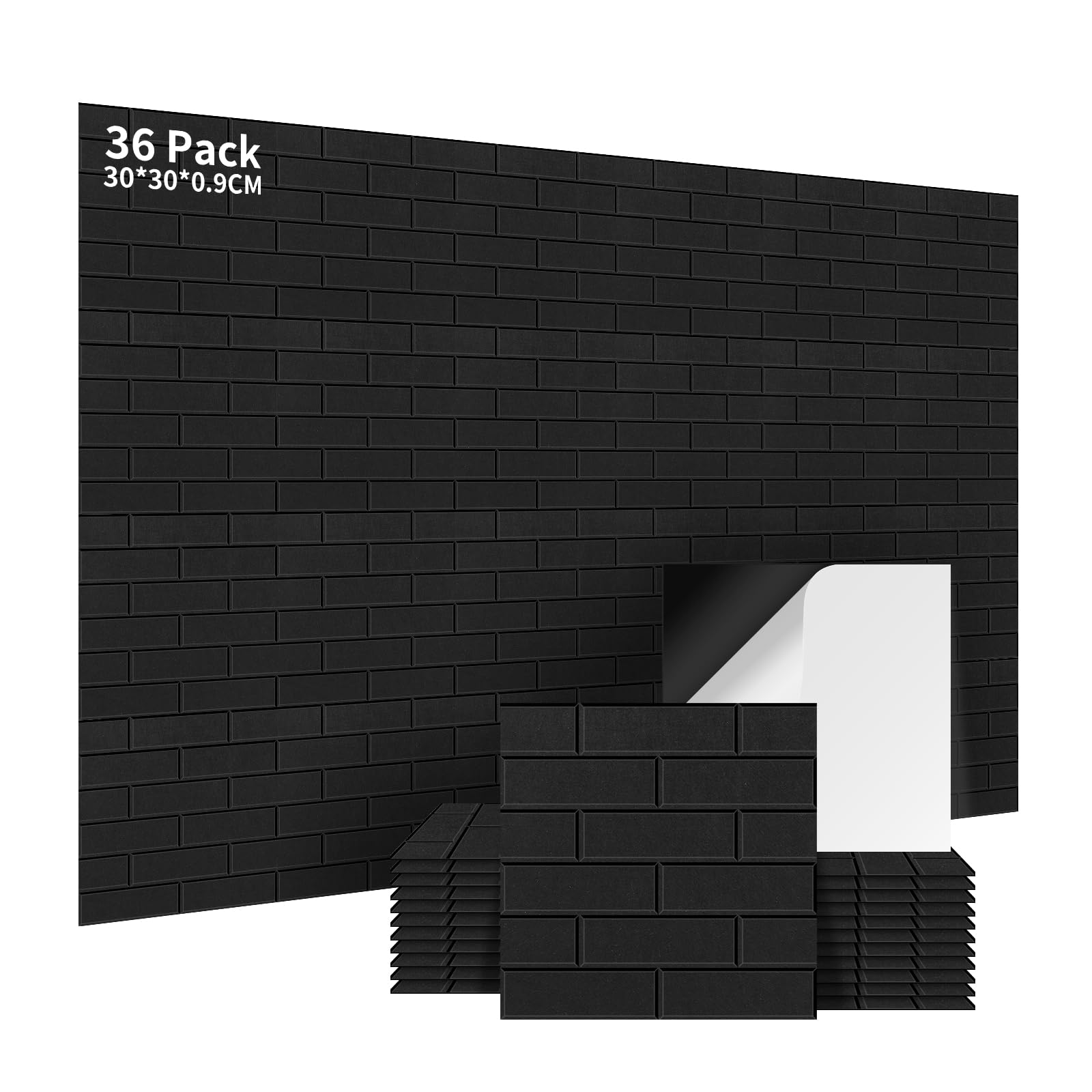 Pannelli Acustici Autoadesivi 36 Pezzi, 30x30x0.9cm Pannelli Acustici Decorativi, Trattamento Acustico e Decorazione Parete per Studio Registrazione, Decorazione Gaming, Studio, Nero