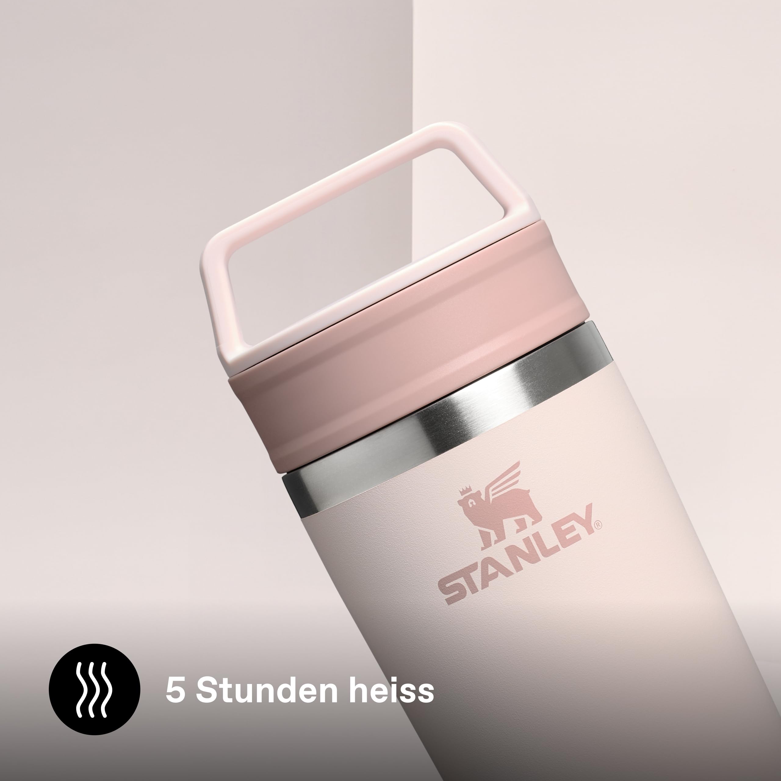 STANLEY 1913 Cafe Kaffeebecher To Go 0.47L - Hält 4 Stunden Heiß - Edelstahl Thermobecher - Spülmaschinenfest - Coffee Becher - Rose Quartz | Hält 5 Std. heiß - 6 Std. kalt - Spülmaschinenfest - Tragegriff - Edelstahl