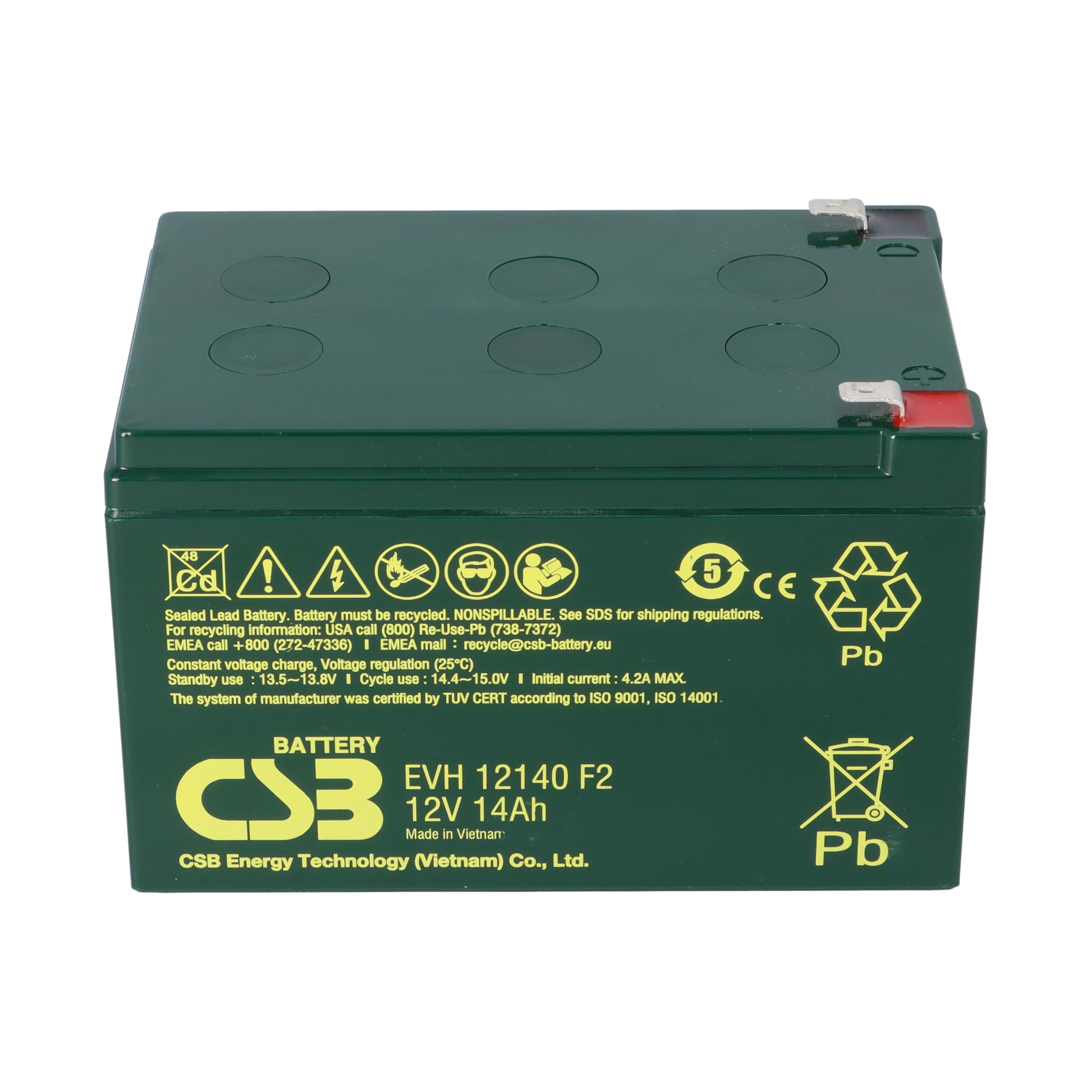 CSB EVH12140F2 Blei Akku 12V 14Ah Zyklenfest Faston F2 | Kompatibel Zu WP14-12SE, REC14-12, MP15-12C, MP12-12C Und WP12-12E - Langlebig