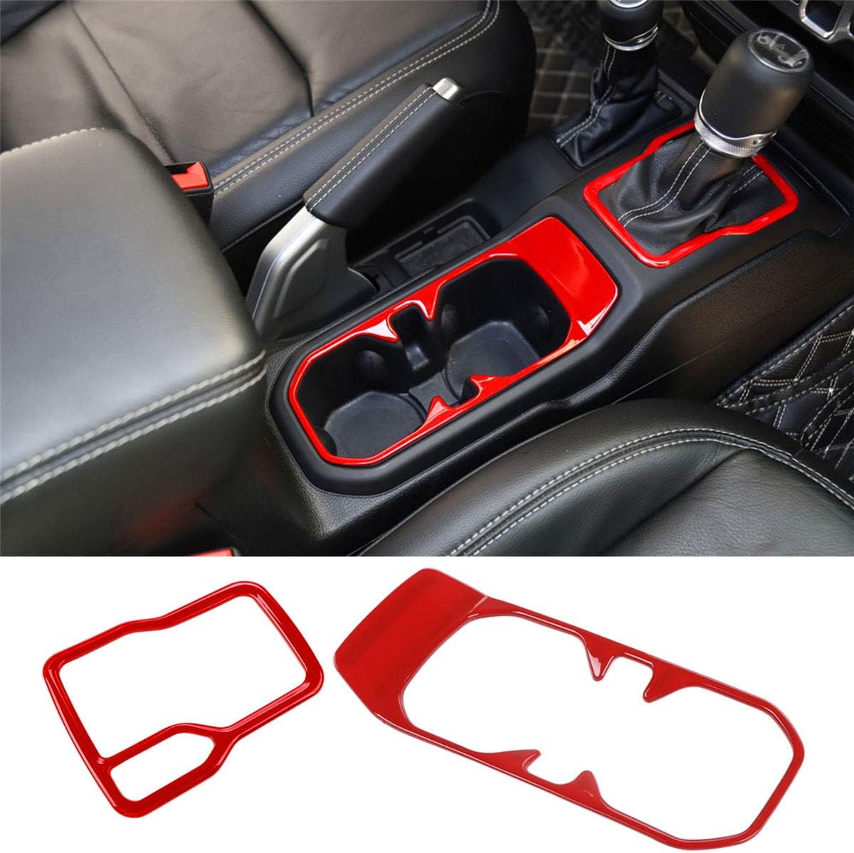2-Pack Red Gear Shift & Cup Holder Trim Ring for Jeep Wrangler JL JLU Gladiator JT 2018-2025 Interior Accessories Cup Holder Gear Shift Overlay Trim