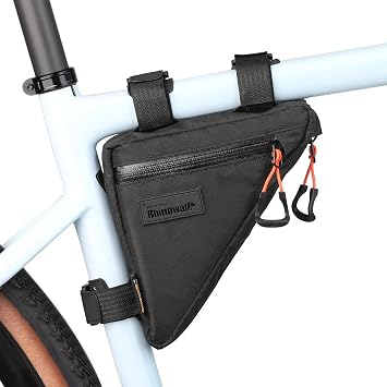 Rhinowalk Bike Frame Triangle Bag, Waterproof Compact Storage Bag with YKK Zippers, Multi-Pocket Design, Doesnt Rub Legs 0.9L, Black
