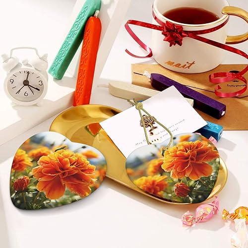 Miniatura 5 de Adornos de cerámica para árbol de Navidad, flores de caléndula, flores de otoño, adornos de cerámica de corazón, decoraciones divertidas de Navidad,