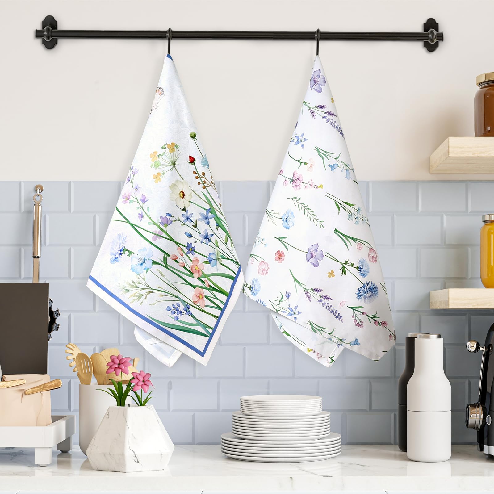 4 Stuks Boho Aquarel Bloemen Keuken Theedoeken 100% Katoen Bloemen