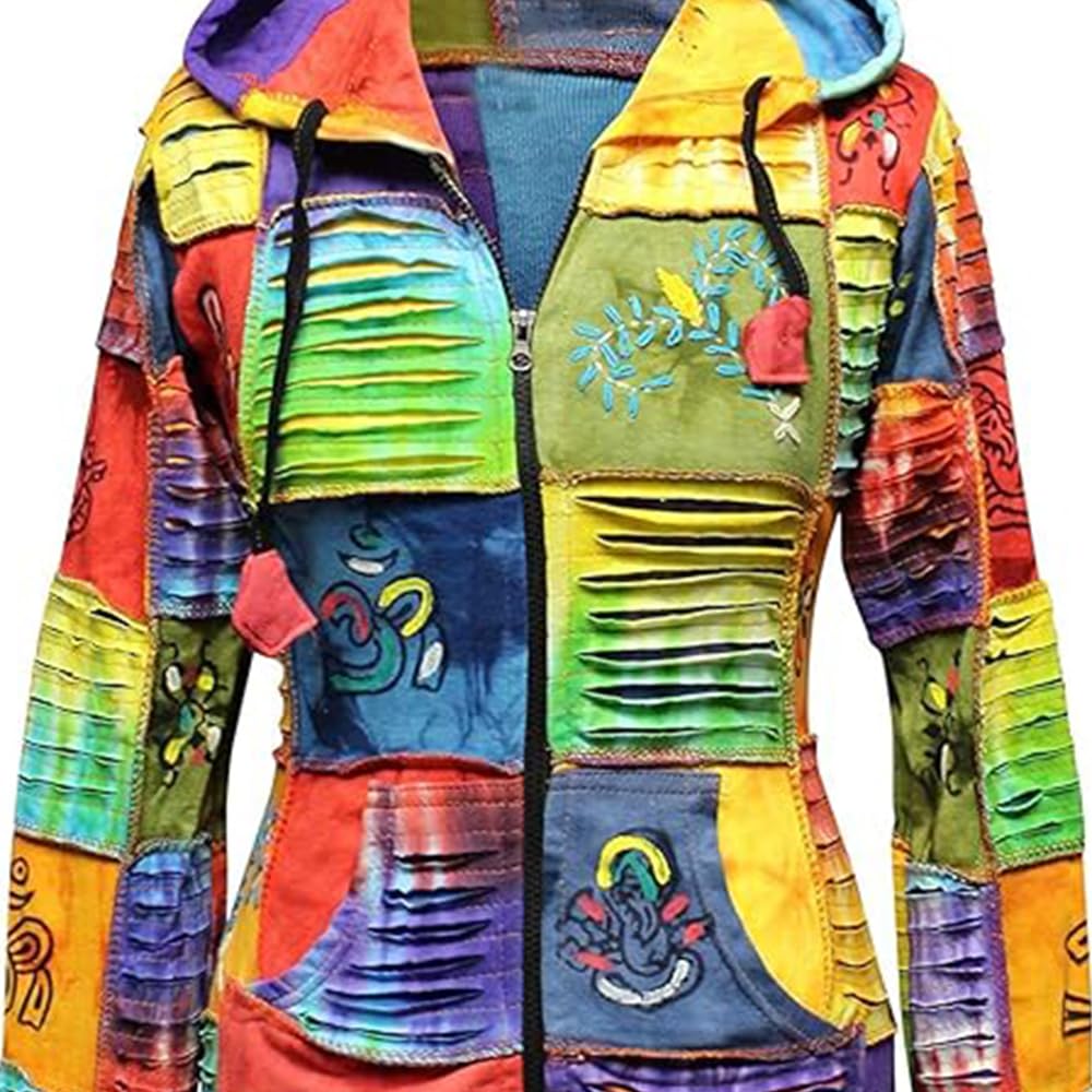 SHOPOHOLIC FASHION Femmes Vif Découpé Patchwork Hippie Capuche