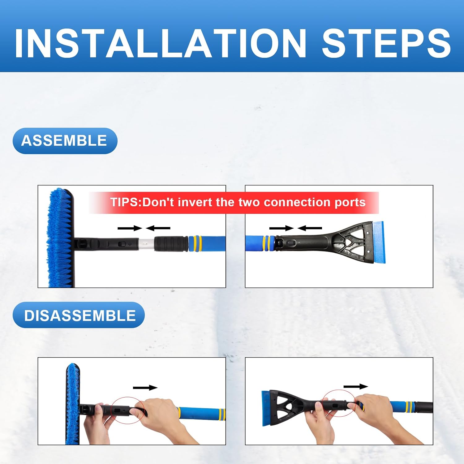 CYDZSW Snow Brush and Ice Scrapers for Car Windshield,Ice Scraper for Freezer,35" Extendable Snow Scraper,Detachable Snow Removal Tool with Ergonomic Foam Grip for Car SUV and Truck (Blue)