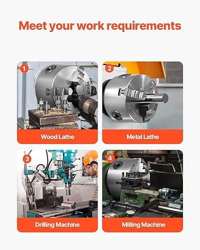 Miniatura 17 de VEVOR Mandril de torno de 3 mandíbulas, 8 pulgadas, mandril de torno autocentrante, rango de sujeción de 0.16-8 pulgadas/0.157-7.874 in