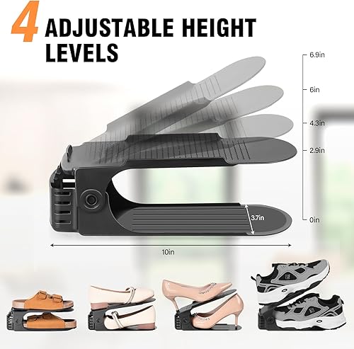 Miniatura 4 de TOPNEW Paquete de 20 ranuras para zapatos, apilador de zapatos para un par de zapatos, 4 niveles ajustables, 50% ahorro de espacio de zapatos,