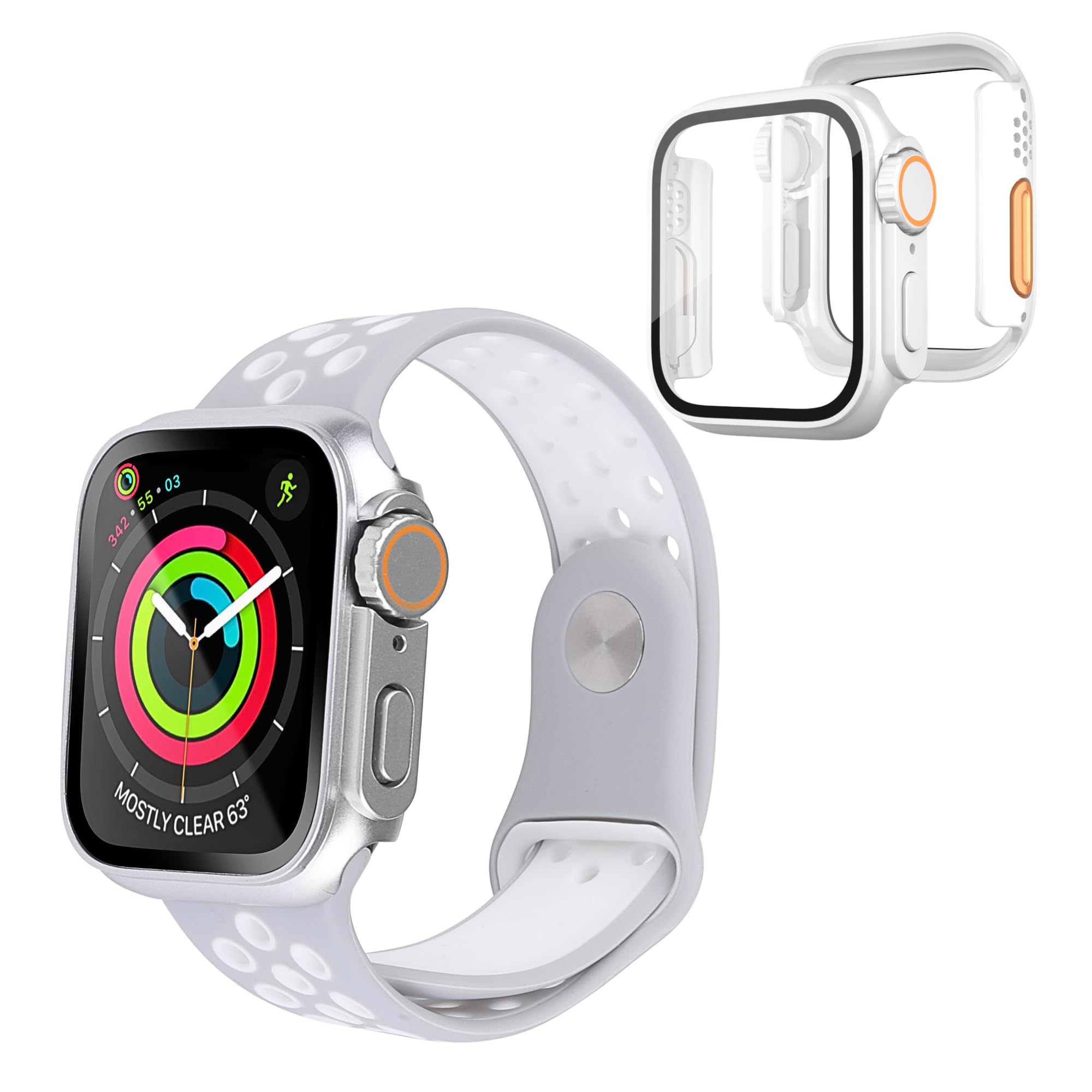 Apple Watch Strap + Case for iwatch Series 4,5,6,7,8,9, Ultra, ultra 2, SE and SE(2nd Gen), Smart Watch Strap for Men & Women, Sports Watch - Grey (40mm,41mm,44mm,45mm,49mm)-image-36