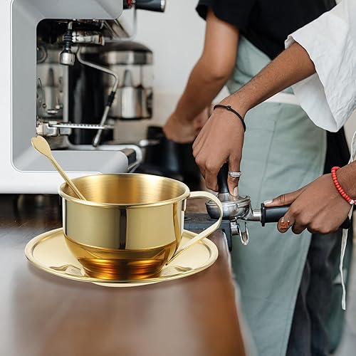 Miniatura 4 de Cabilock Taza de café de acero inoxidable, 1 juego de taza de café de acero inoxidable, tazas de café, tazas de café expreso, taza de té con cuchara
