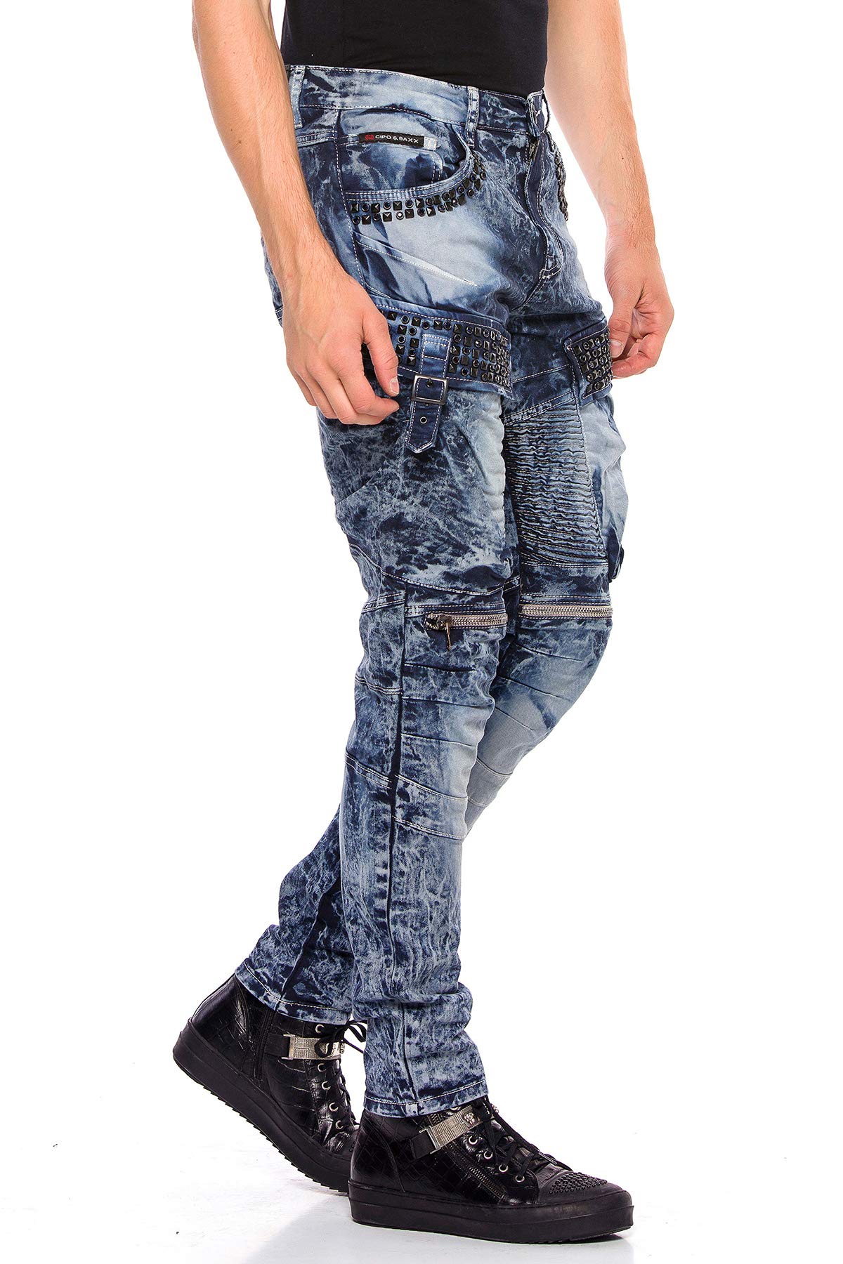Cipo & Baxx Pantalones vaqueros para hombre, de corte ajustado, con remaches y patrón acanalados