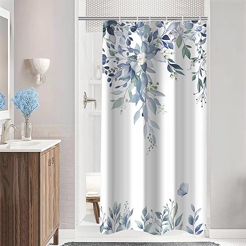 Miniatura 28 de Cortinas de ducha de eucalipto para baño, hojas de acuarela verde salvia con juegos de cortinas de ducha florales con ganchos, decoración de baño