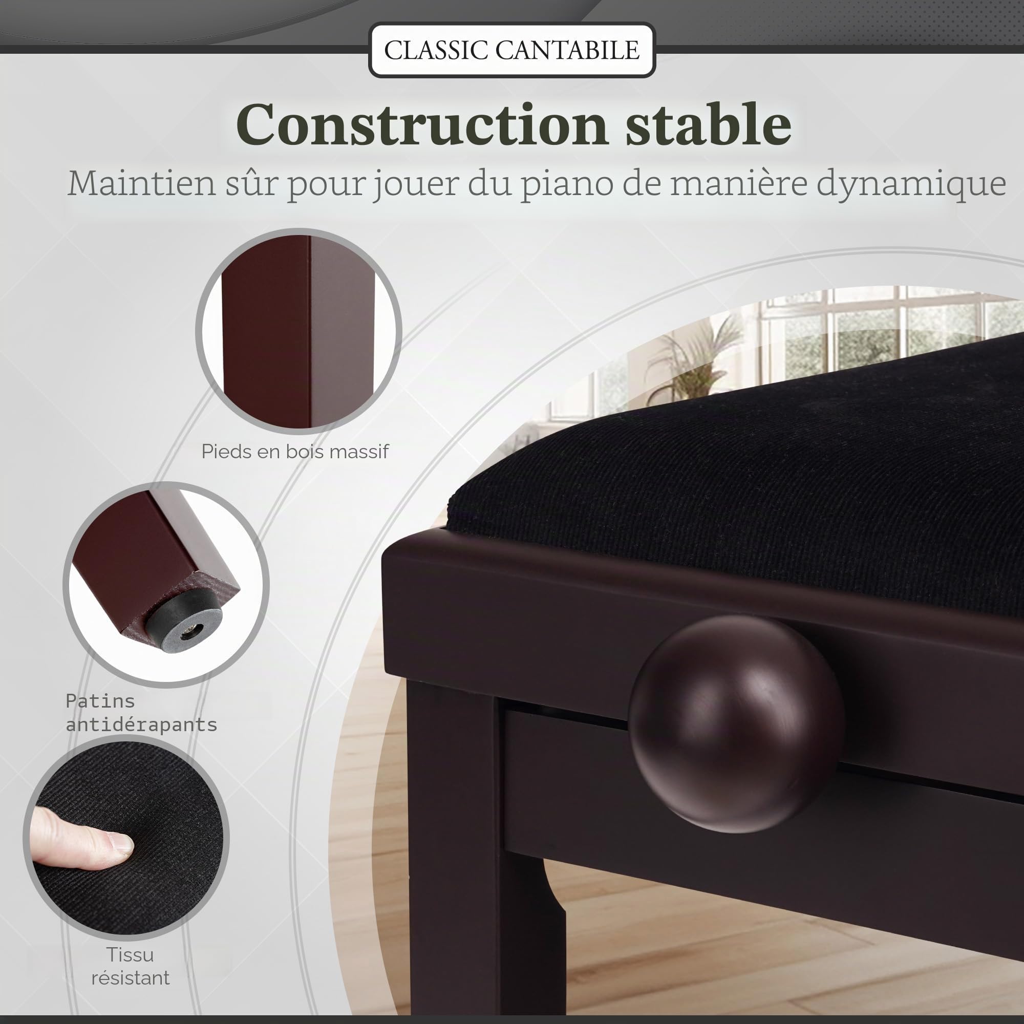 Classic Cantabile Banquette pour Piano (Bois de Rose, dépoli)