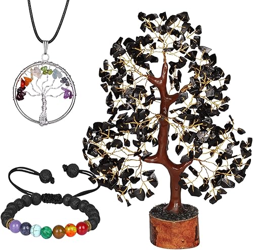 Miniatura 8 de Cristales de turmalina negra, árbol de piedras preciosas, decoración de estante de sala de estar, cristal de árbol de dinero, regalos para