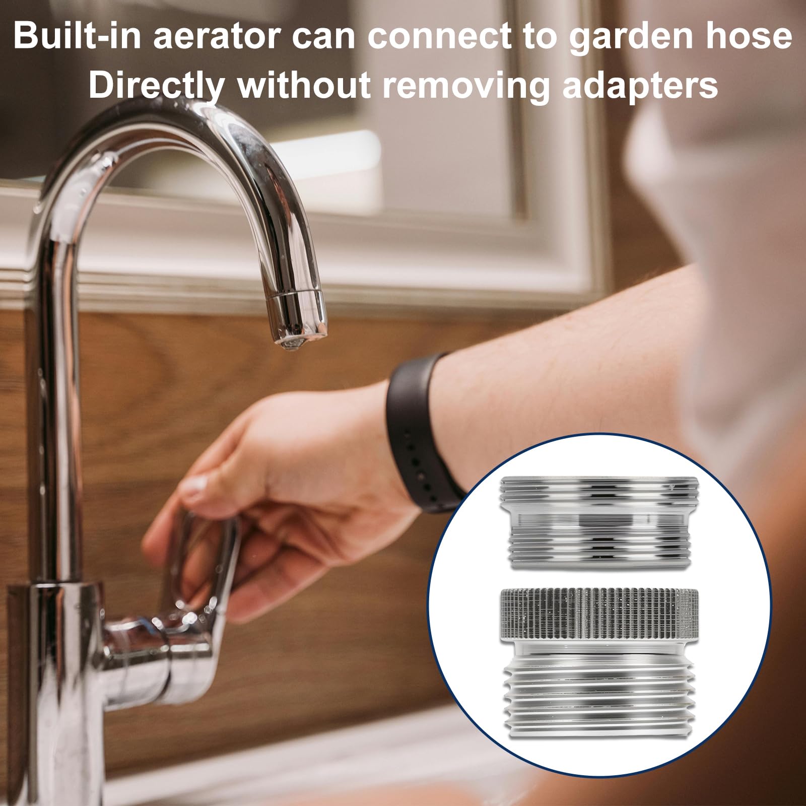 Wasserhahn-Adapter mit Luftsprudler 1,9 cm Gartenschlauch, Spüle, poliert, verchromt, Wasserhahnadapter-Set für Küche, Bad, Garten, Hof, Balkon