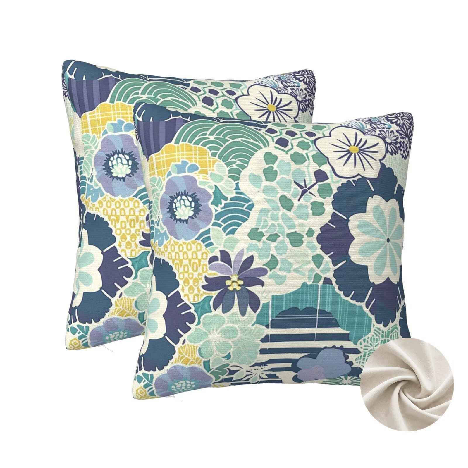 Taies d'oreillers décoratives fleurs style japon en grand format 60x60
