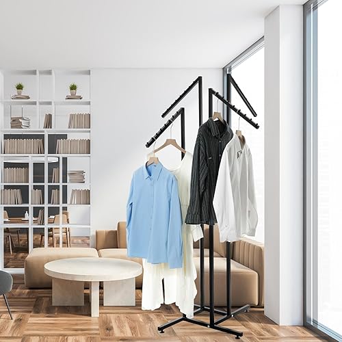 Miniatura 4 de Barydat Estante de ropa de 4 vías resistente con brazos inclinados de 18 pulgadas, tubo cuadrado ajustable de 48 a 72 pulgadas para boutique,