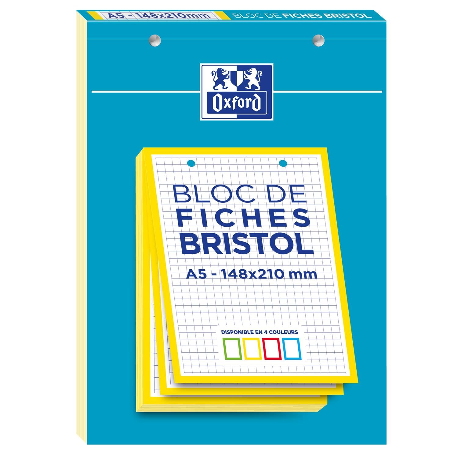Oxford Bristol 2.0 flashcard 2-gaats A5 geruit 5mm 210g 30 vel assorti