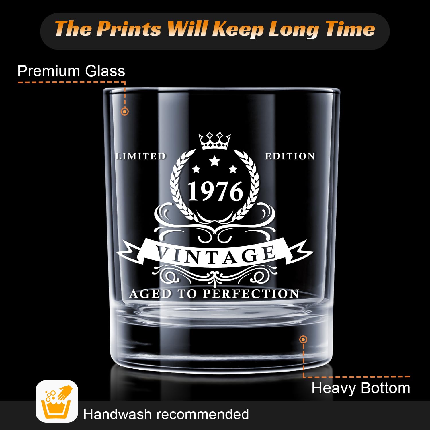 LIGHTEN LIFE Regali per il 50° compleanno per uomo 12 oz, bicchiere da whisky del 1975 in pregiata scatola di legno, bicchiere da bourbon del 1975 per papà e marito di 50 anni