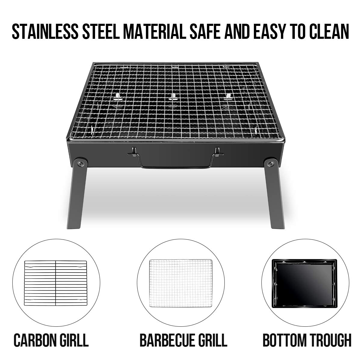 WOSTOO - Mini Barbecue Portatile, a Carbone, Pieghevole, Colore: Nero, Ideale per Picnic, Party, Feste all’Aperto