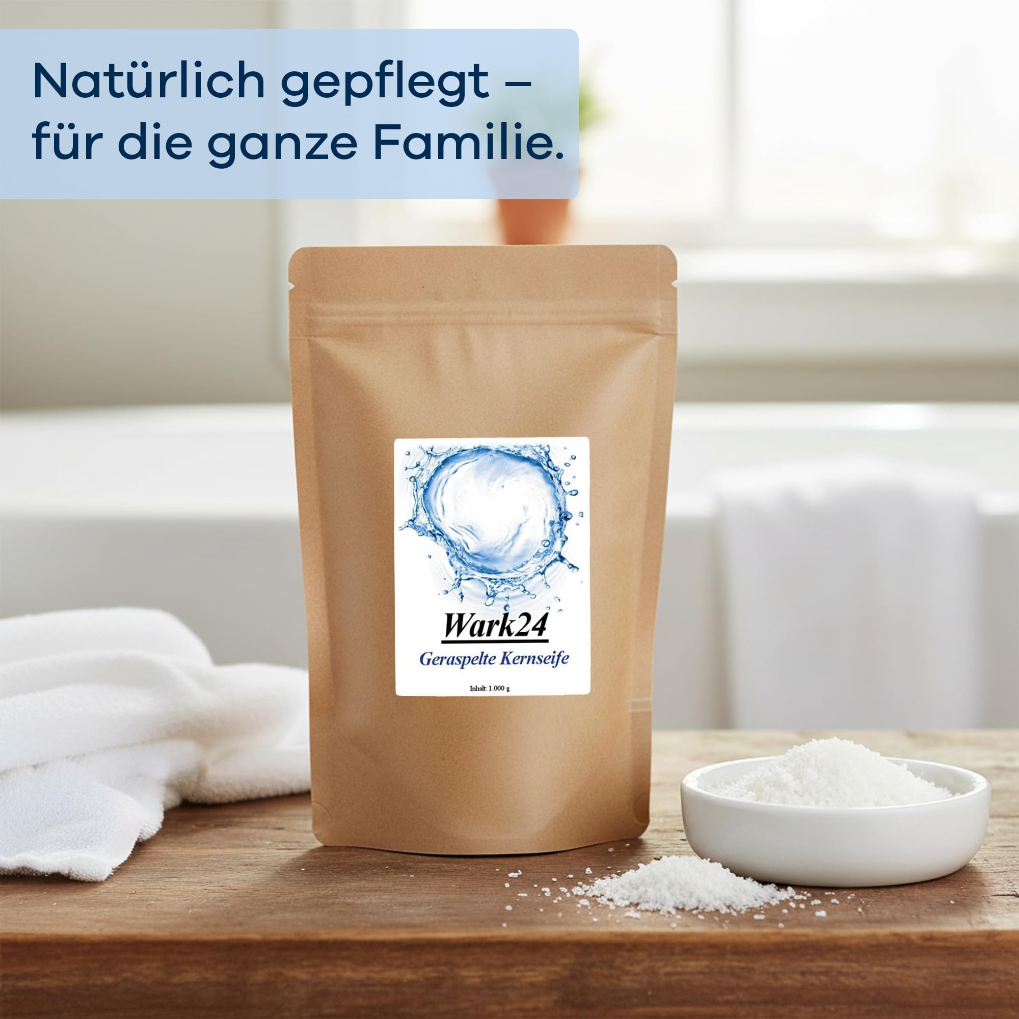 Kernseife geraspelt 6 x 1kg im Beutel, Seifenflocken ohne Palmöl, Farb- und Konservierungsstoffe, umweltfreundliche Seife für empfindliche Haut