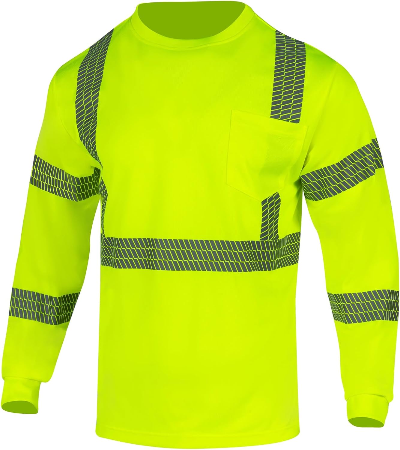 High Visibility Safety Shirts Class 3 Hi Vis Reflective Long Sleeve Construction Work T-Shirt for Men(Yellow,L)