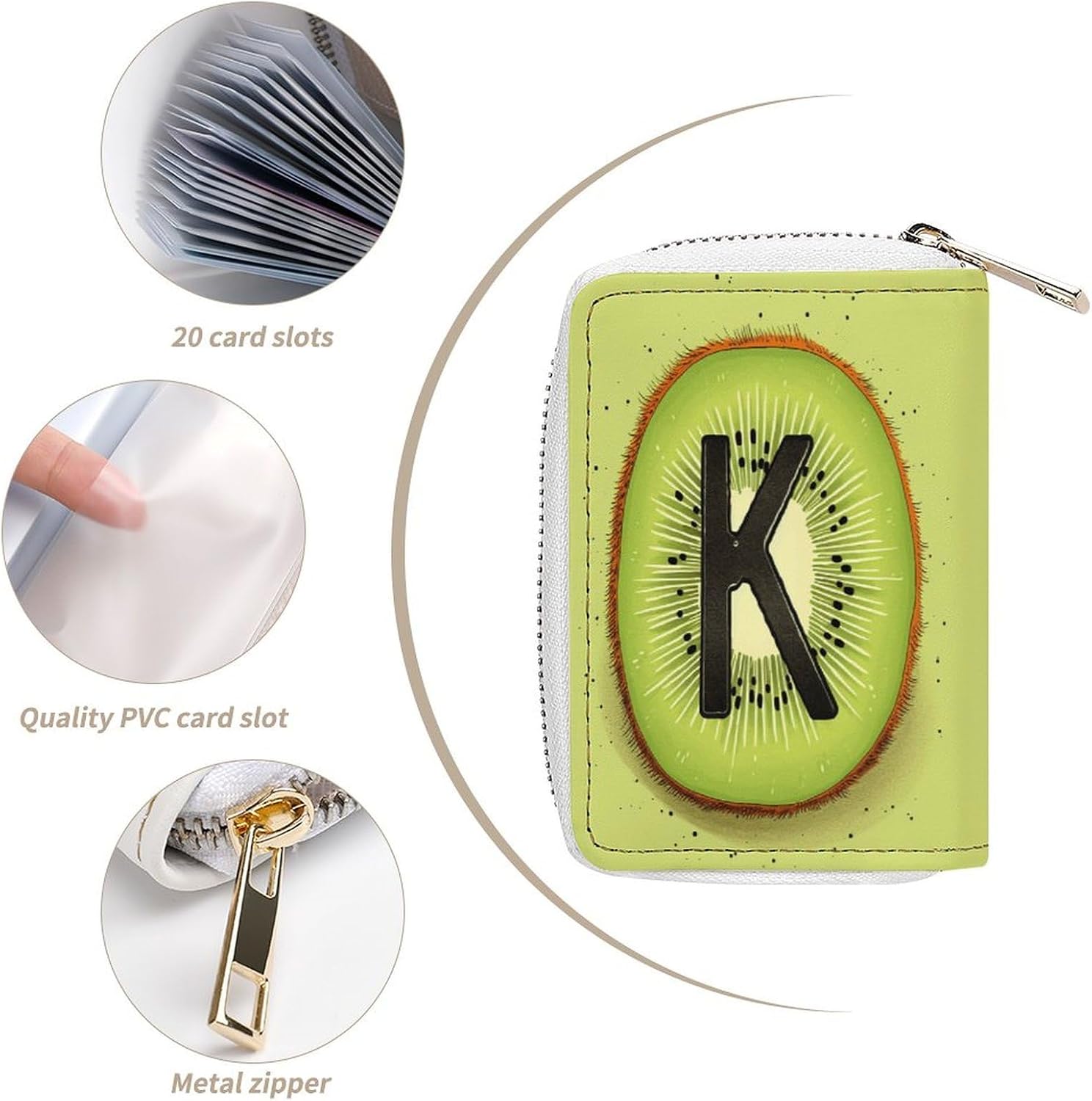 Leather Card Organizer Case Card Wallet Credit Card Holder Kiwi Art Pattern Printed Zipper Card Cases Holder for Women Men