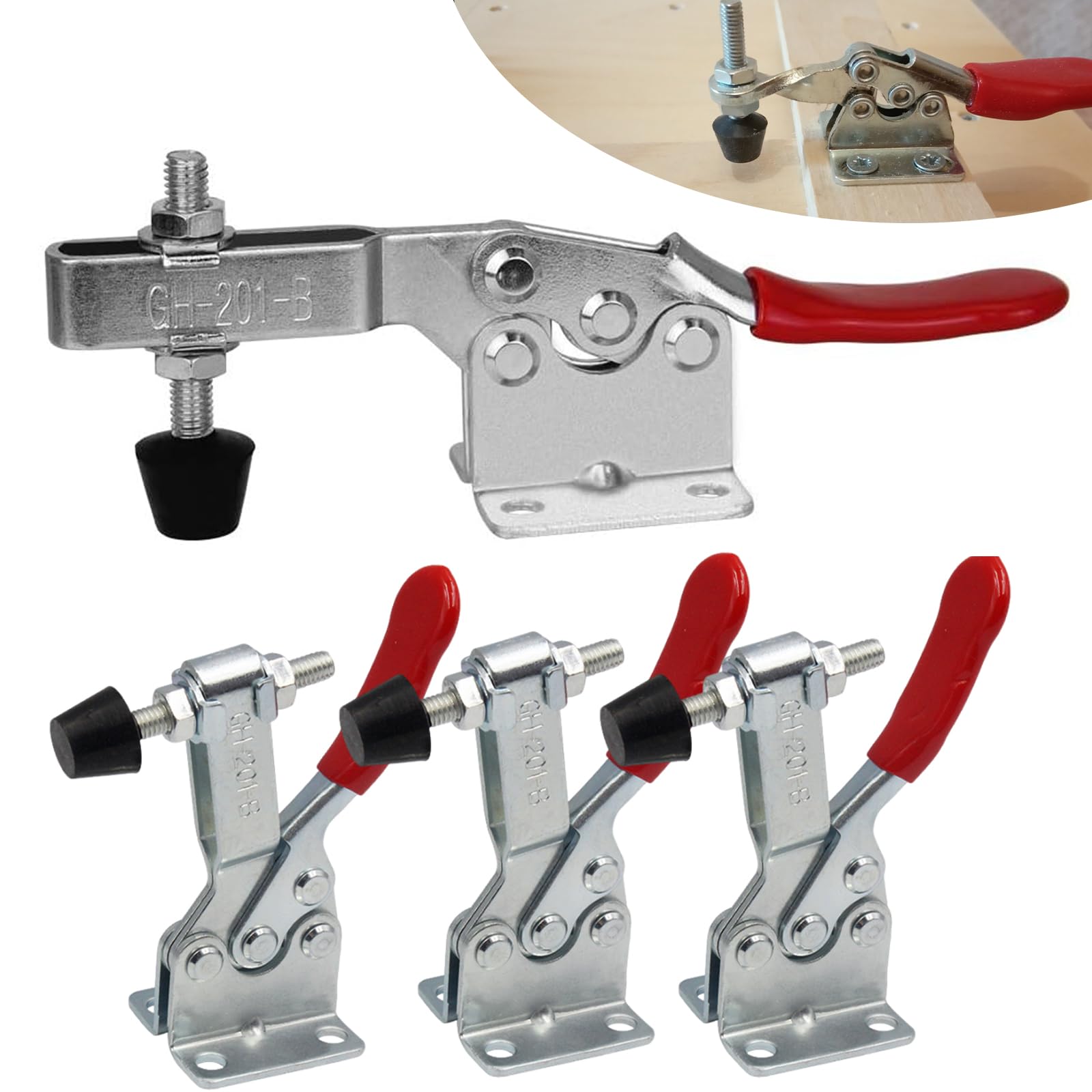 4 pièces Pince à Bascule à Dégagement Rapide GH-201B,Pince à Bascule Horizontale en Métal, Capacité de 90 kg/198 lb, Outils à Main Verticaux pour Produits Faits à la Main