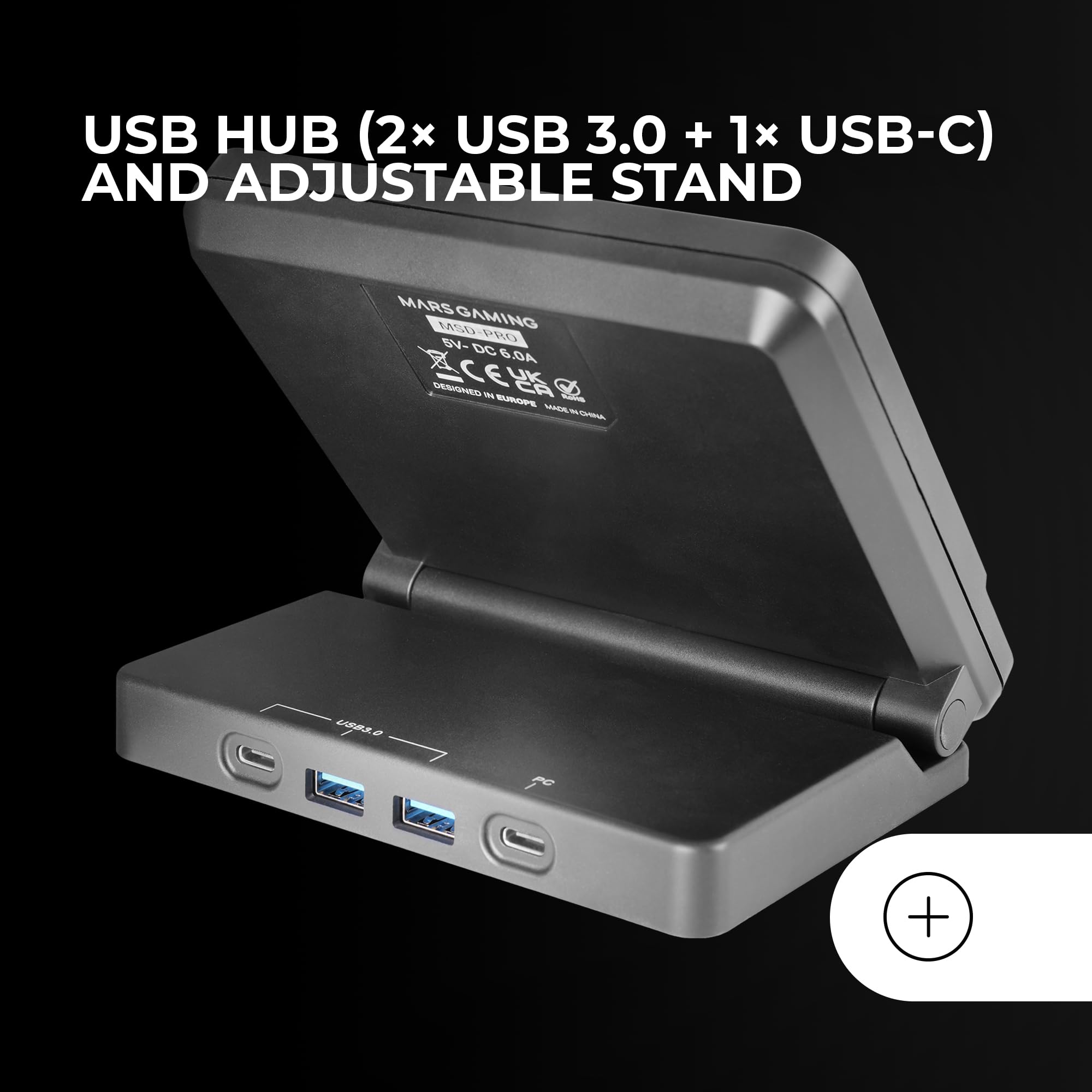 Mars Gaming MSD-Pro, Control Deck, 10 Touches LCD et 4 Boutons Personnalisables, Écran Tactile Étendu Animé, Base Réglable ; Logiciel de Contrôle, Hub USB avec 2X USB 3.0 + 1x USB-C, Noir