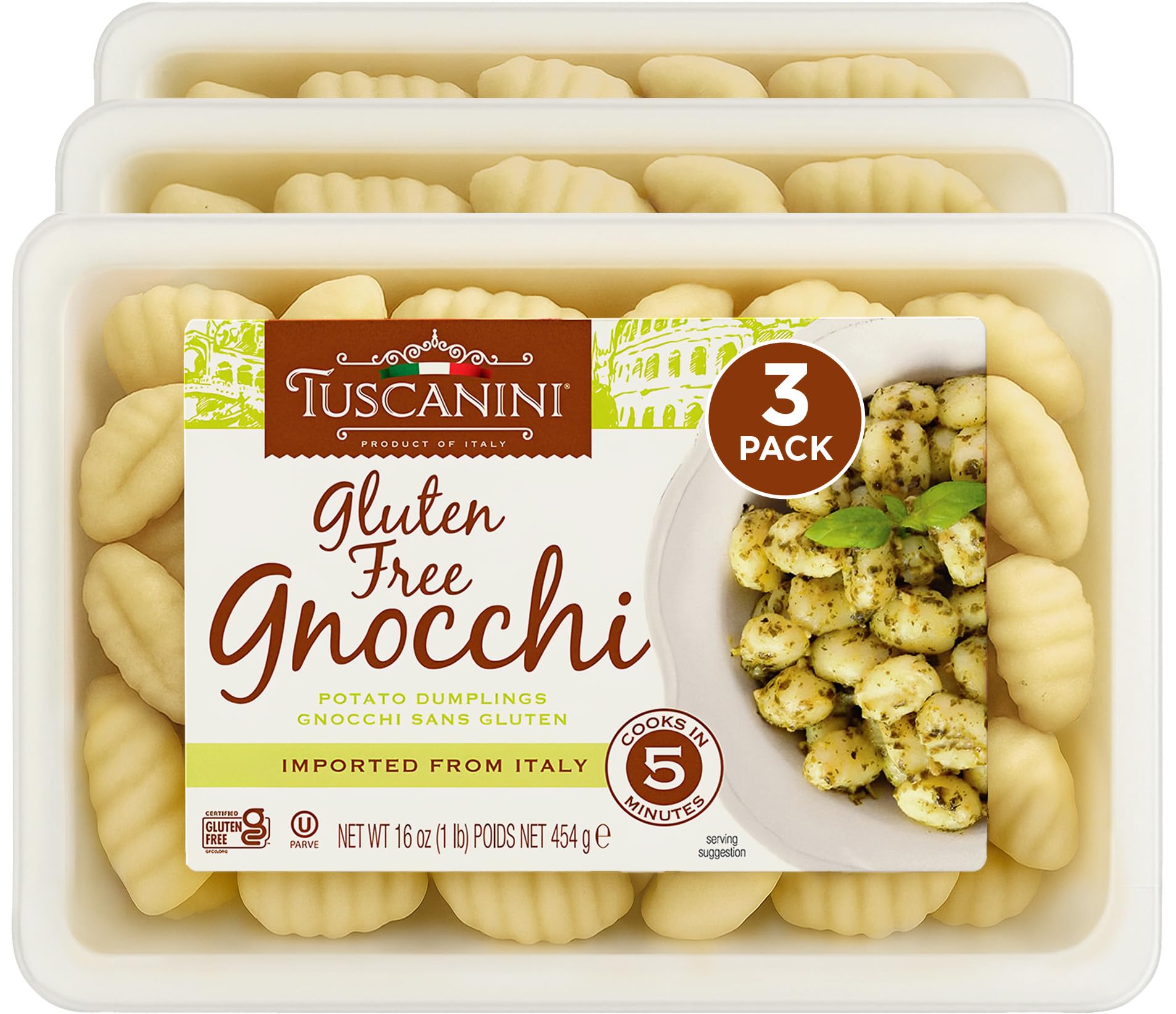 Gluten Free Potato Gnocchi Pasta, 16oz (3 Pack) | Imported from Italy | Low Fat | Ready in Minutes | Kosher