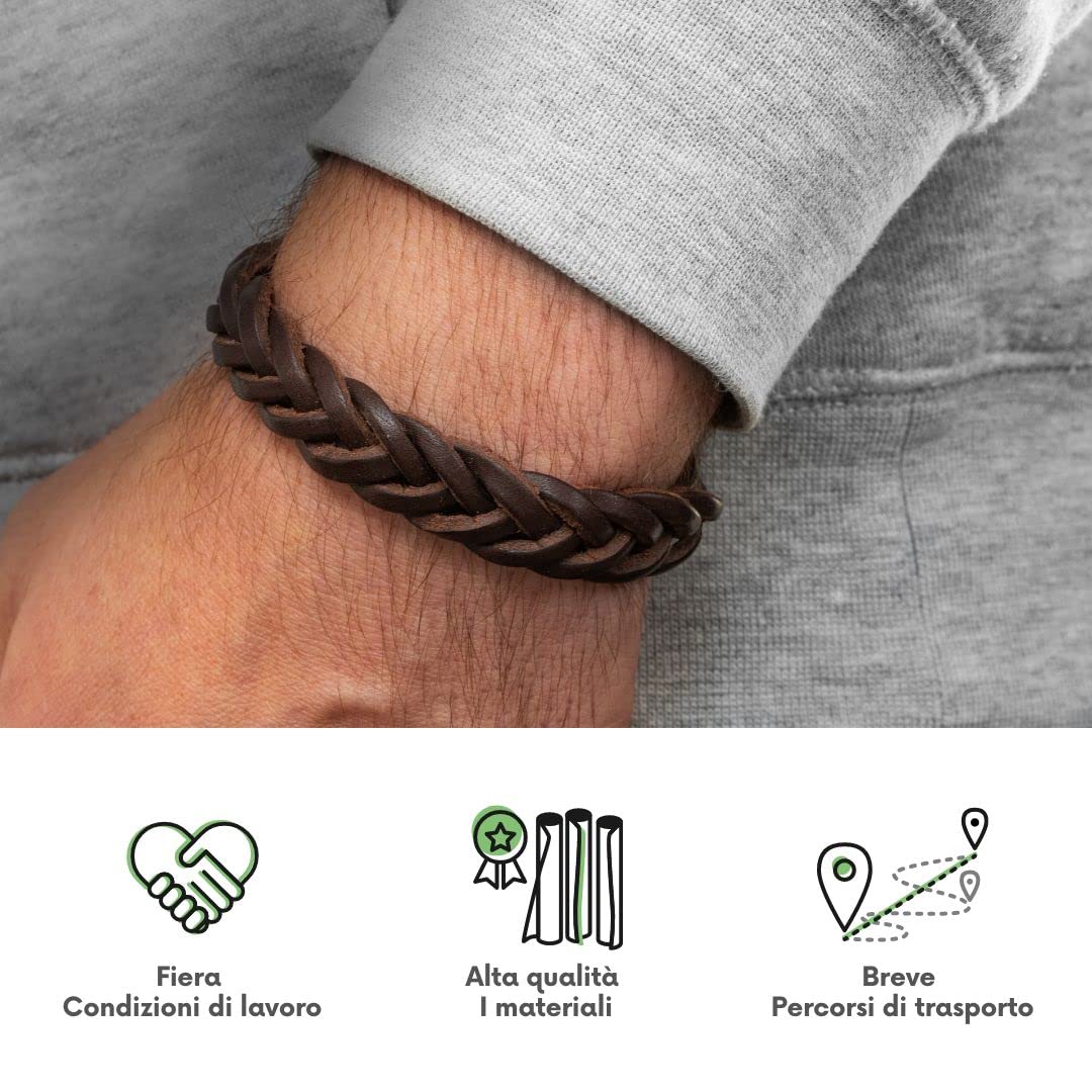 Simaru - Bracciale da uomo in vera pelle vegetale intrecciata, regolabile