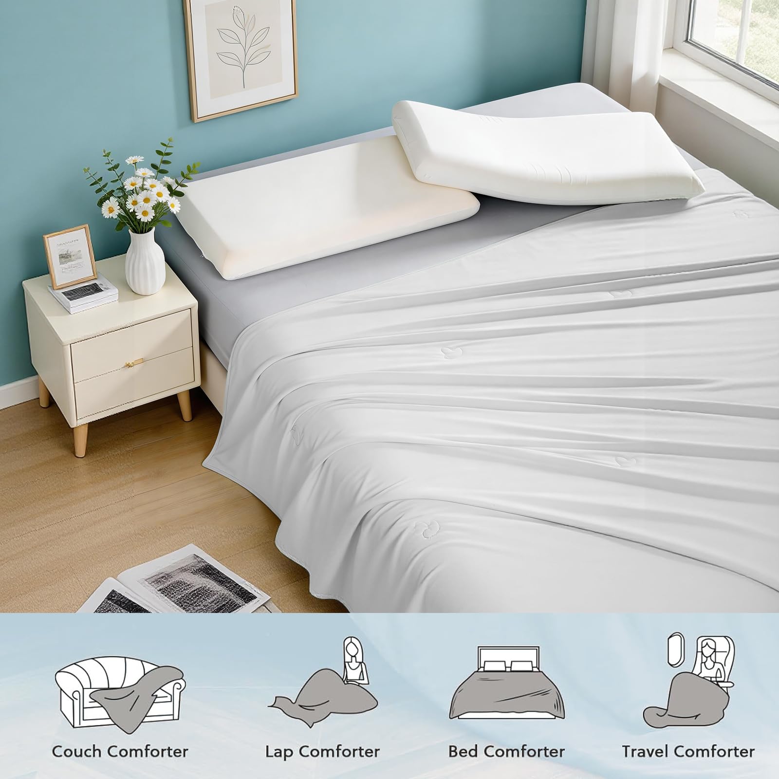 Doppelseitige Kühldecke 150x200cm, Q-Max > 0,43 Atmungsaktive Sommerbettdecke aus kühlendem Spandex-Gewebe, Leichte Soft-Komfortdecke gegen Nachtschweiß, Ideal für Heiße Schläfer-Grau