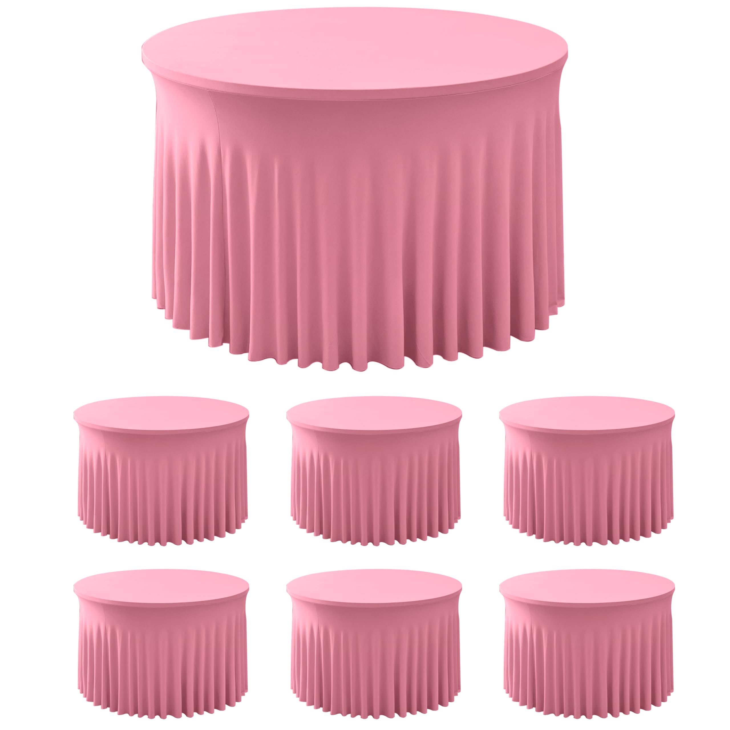 Fitted Pink Spandex Table Skirts for Wedding Party,60 Inch Round,6 Pack