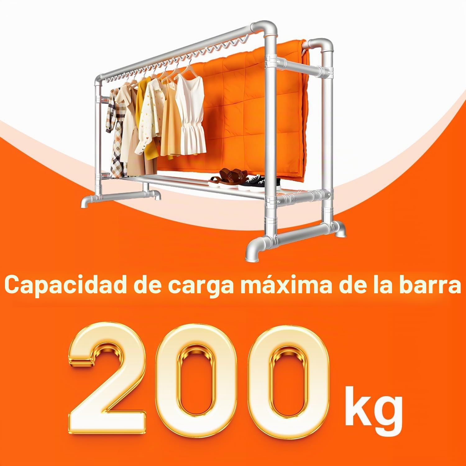 Perchero Burro Ropa Resistente, Perchero con Ruedas, Perchero Burro Doble con Zapatero, Burro Ropa con Gancho, Máx. Capacidad de Carga 400 kg, para Tienda de Ropa Lavandería Patio