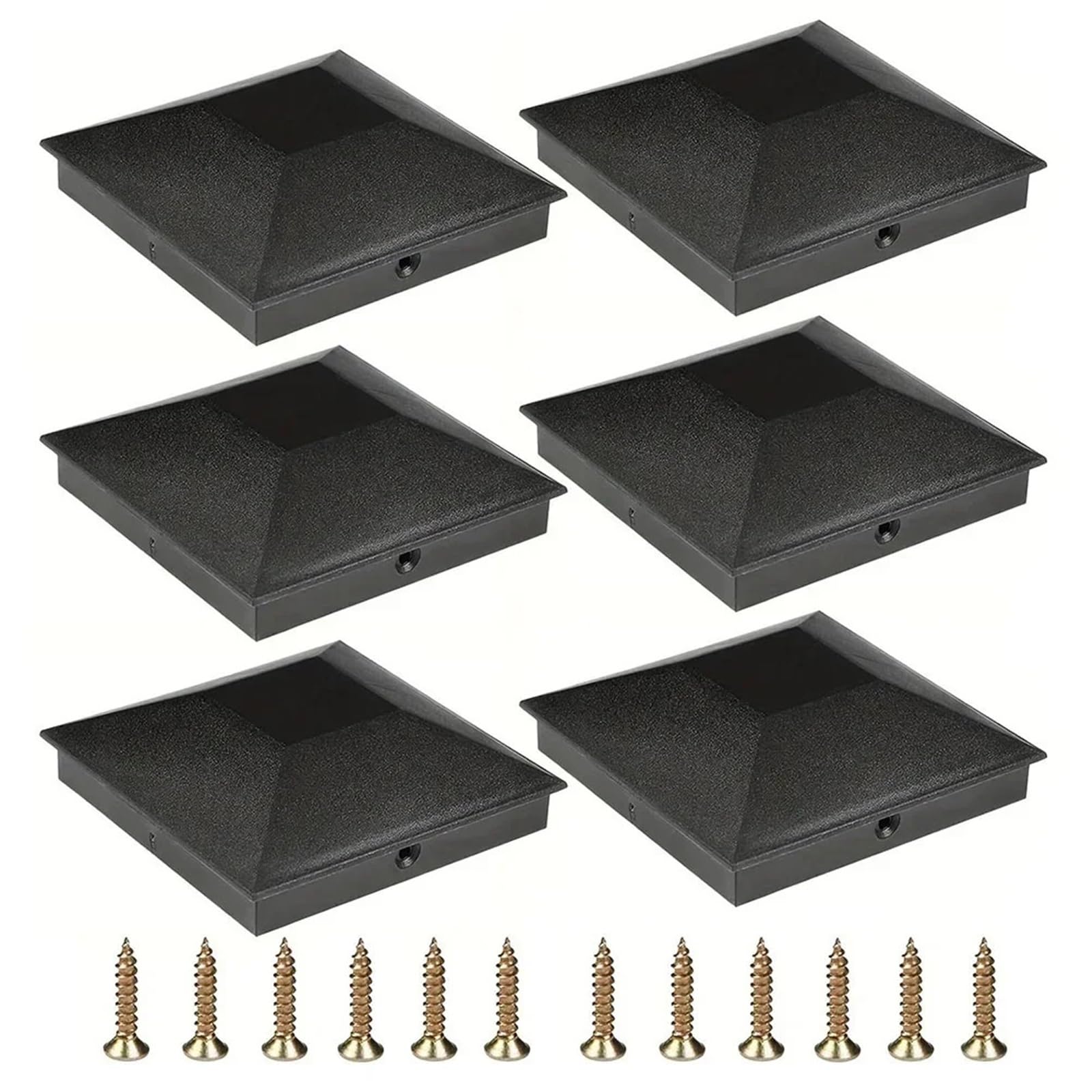 Mwahju 6Pcs 6/12Pcs Black Fence Post Covers Waterproof Deck Post Covers With Screws Plastic For Wooden Pillar Garden Protection Tool For Fences(6Pcs)