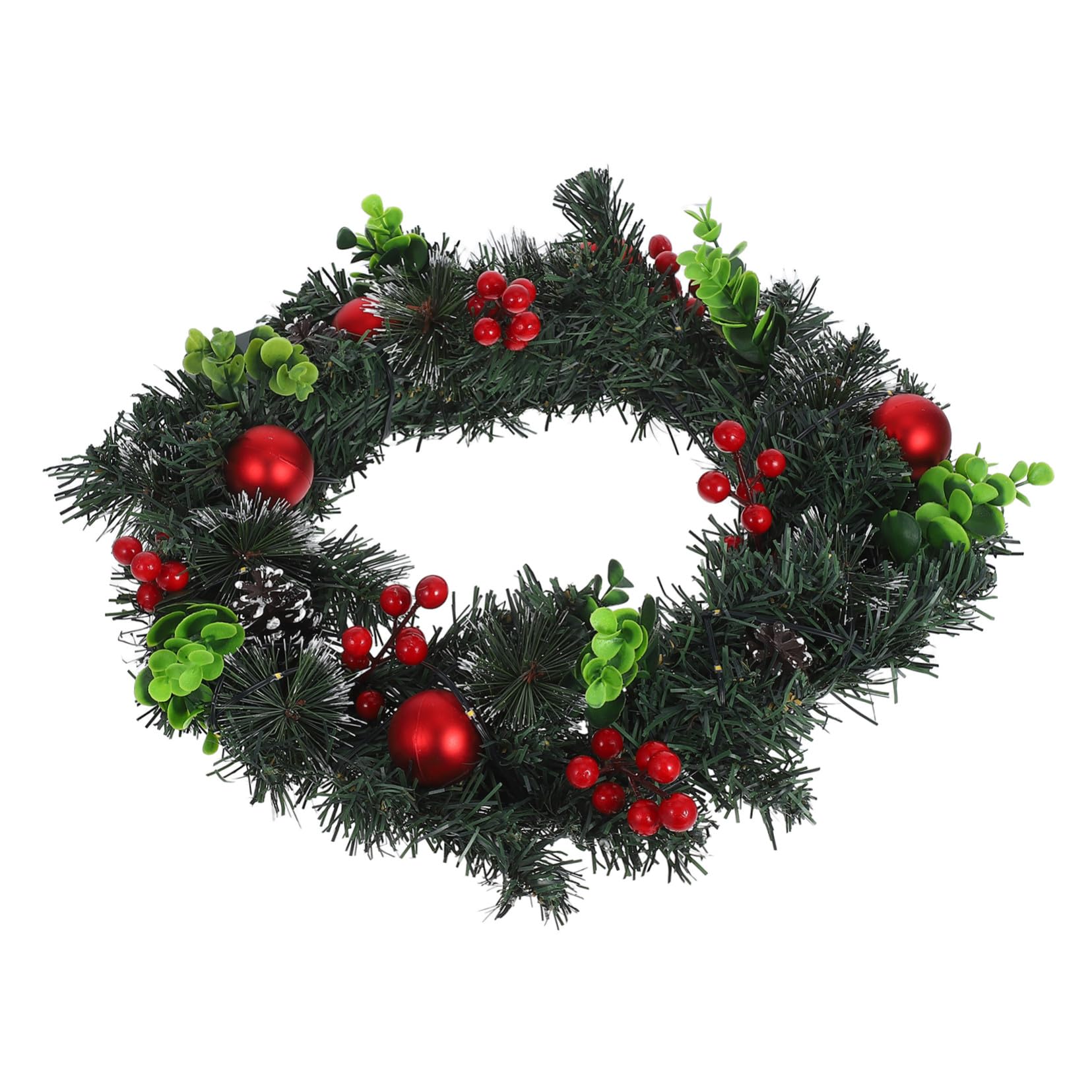 Cabilock Navideña Artificial LED con Bayas Rojas Piñas Bolas y Agujas de Pino para Puerta Frontal Pared o Ventanas Decoración Exterior Interior para Fiestas