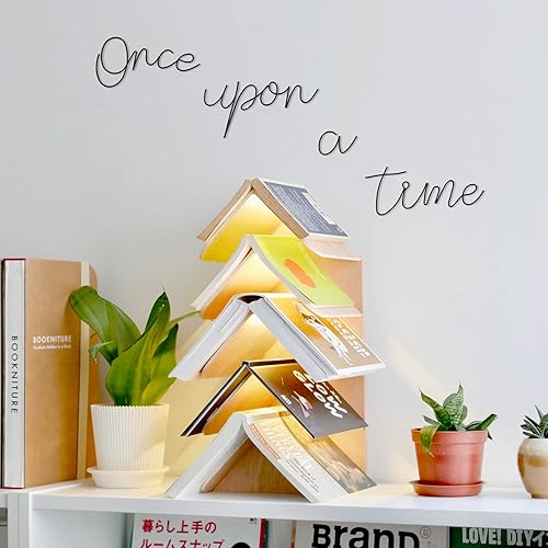 Miniatura 5 de Qmetalart Érase una vez arte de pared de metal, hecho a mano, decoración de pared de guardería para dormitorio de niños pequeños, estantería, libro