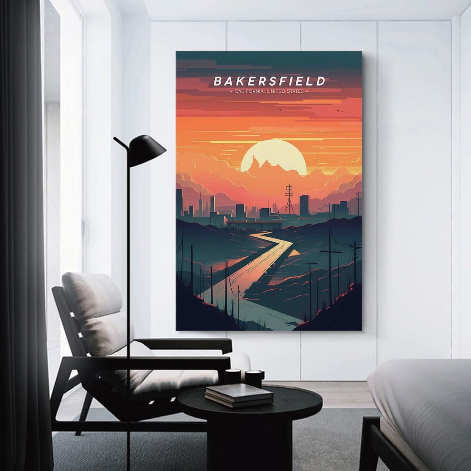 Junmoney Bakersfield City Skyline Hanging Wall Art, 24x36inch(60x90cm), for Home Walls, Creative Rooms Or Shared Spaces, A Flexible Wall Accent for Shared Spaces