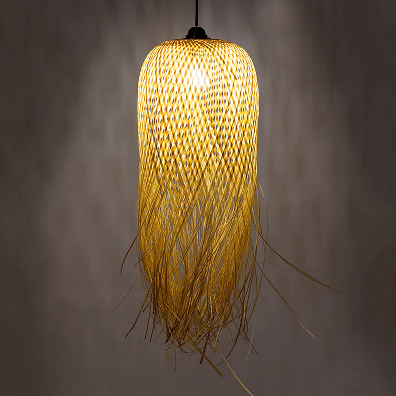 KXEcoLife Vintage Bamboo Pendant Lamp – Handmade Rattan Chandelier Adjustable Height Hanging Light Fixture for Restaurant Tea Room Living & Cafe 62x25cm