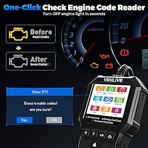 VEHLIVE OBD2 Scanner Diagnostic Tool, Check Engine Light Car Code Reader with Reset, Battery Tester, Live Data, Freeze Frame, I/M Readiness, Car Scanner Diagnostic Tool for All OBDII Car After 1996