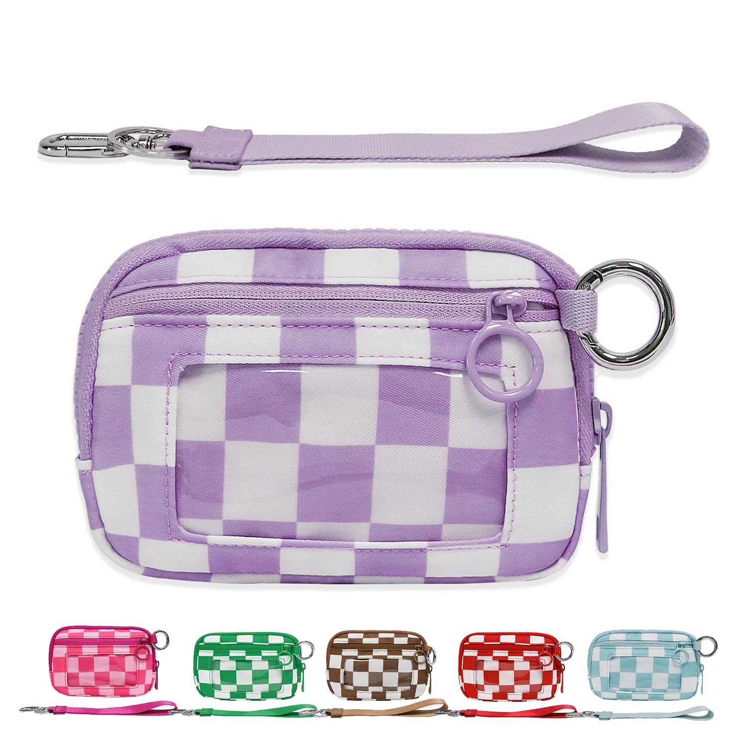 The Iris' Wallet 2nd Gen, The Iris Pouch Wristlet Zip Card Case With ID Window, Women'S Waterproof Nylon Keychain Wallet (Light Purple Lattice)