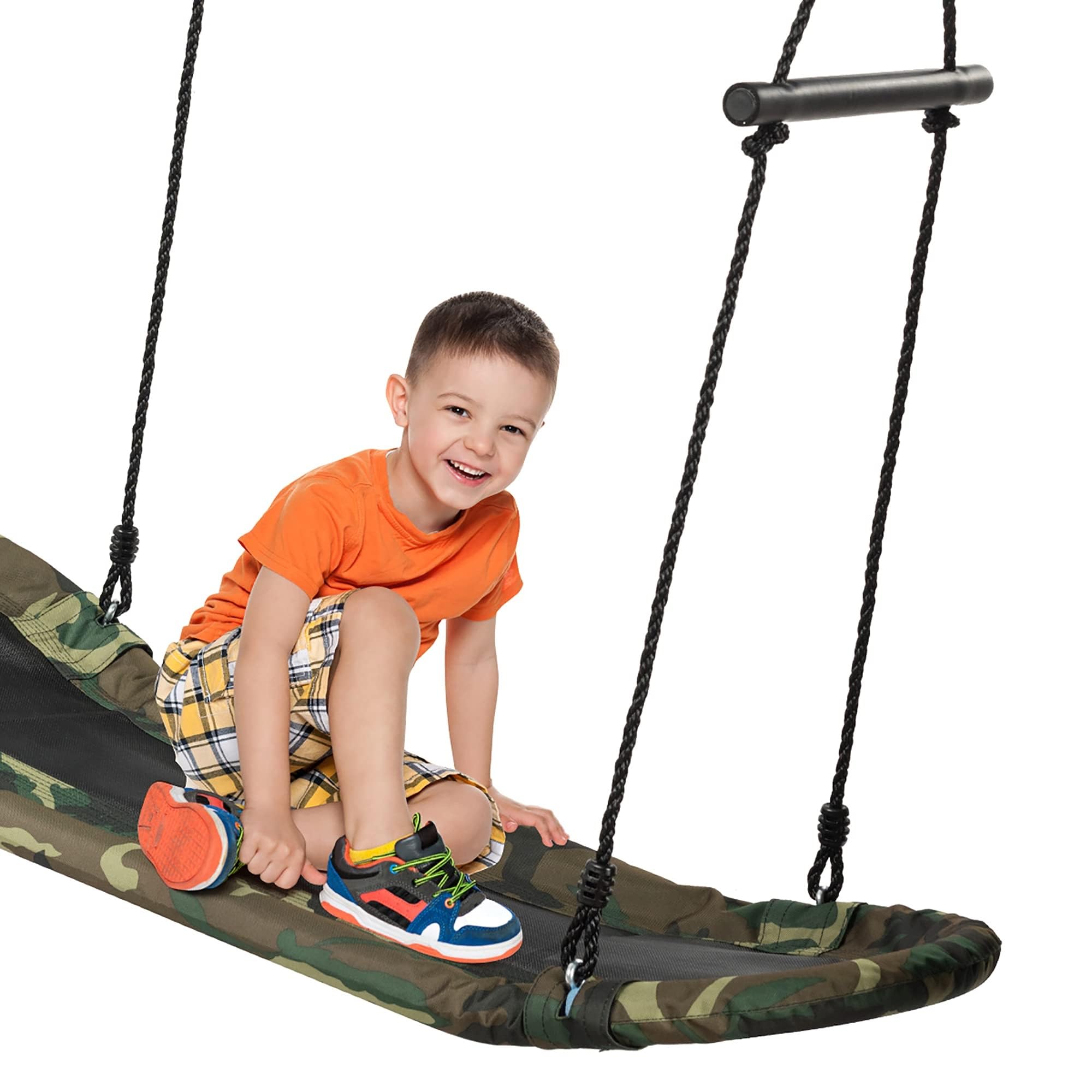 DORTALA Surfing Tree Swing,Platform Swing with Soft Handles and Adjustable Height, Saucer Tree Swing with Stable Metal Frame and Spacious Swing Board,