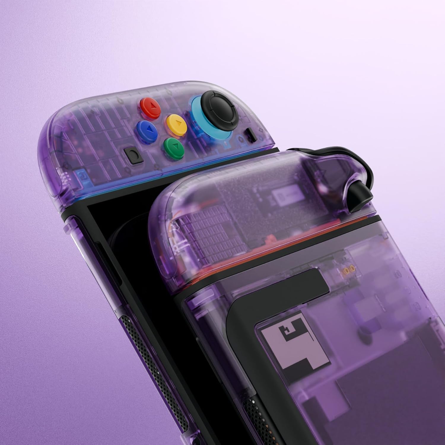eXtremeRate DIY Replacement Shell Buttons for Nintendo Switch 2, Custom Console Rear Back Plate + Faceplate with Decorative Strips Direction Keys for Joycon 2 - Essence Version - Clear Atomic Purple