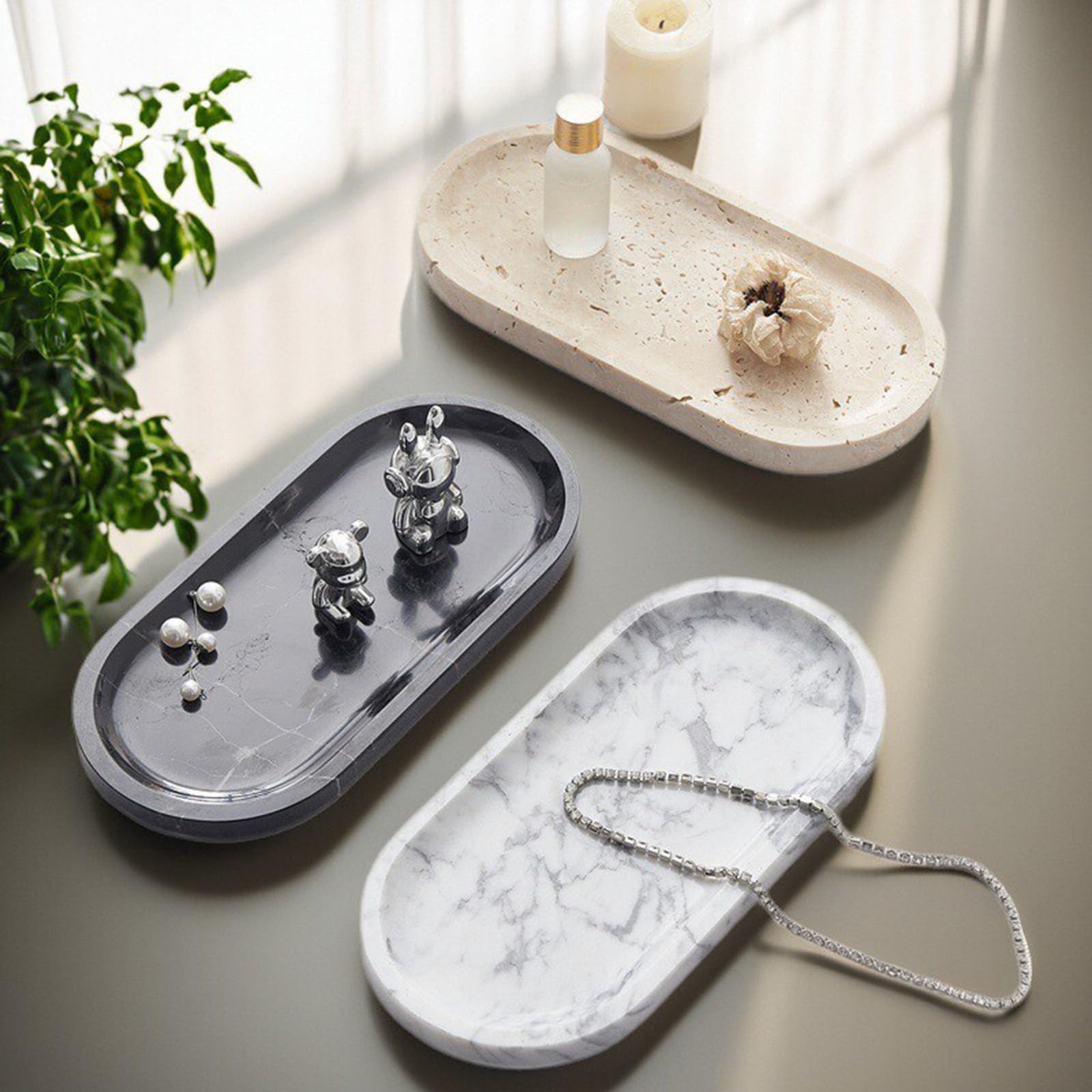 Bandeja decorativa de mármol hecha a mano de alta calidad, perfecta para almacenar joyas y pequeños organizadores de almacenamiento esenciales de baño, bandeja de tocador de mármol hecha a mano para