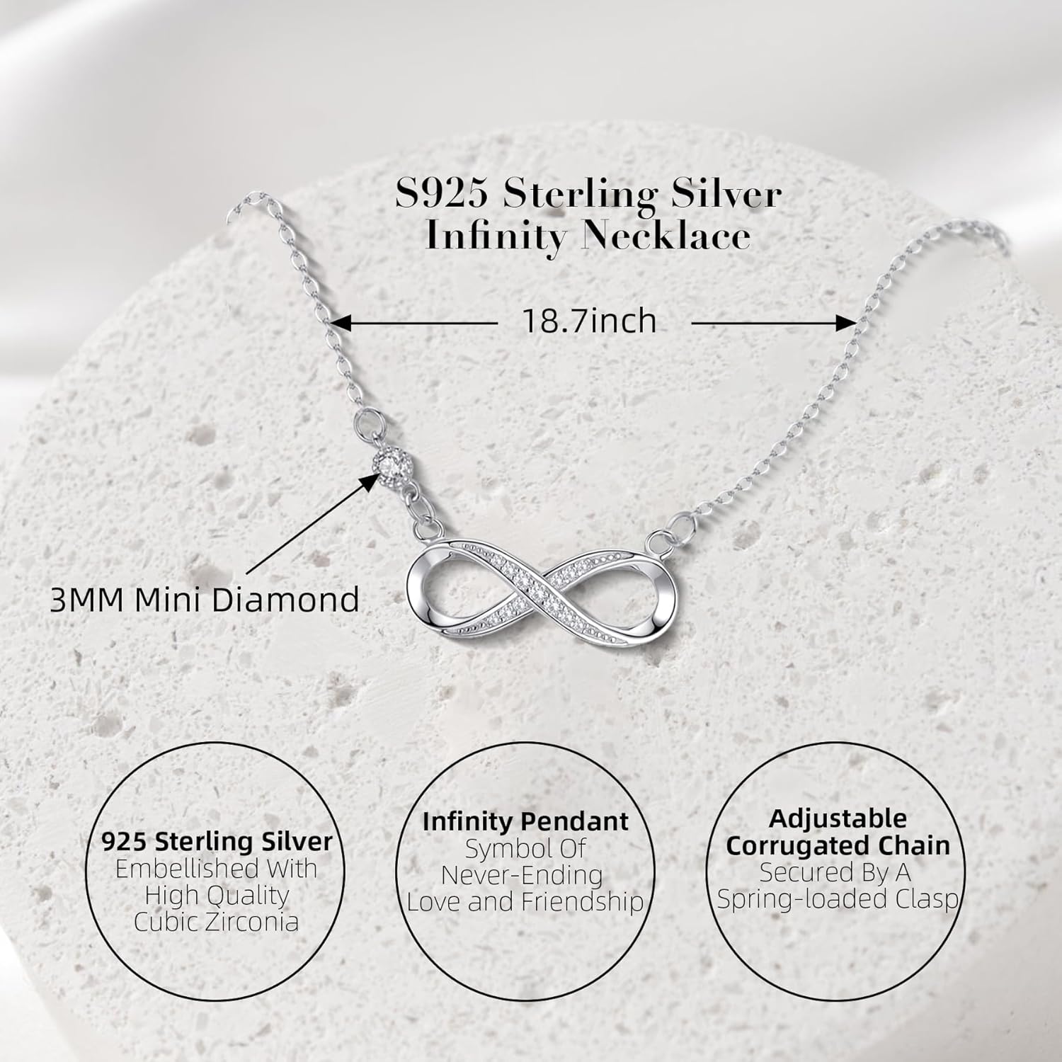 925 Sterling Silver Infinity Love Heart Sunflower Necklace for Women Hypoallergenic Sterling Silver Pendant Jewelry - Image 3