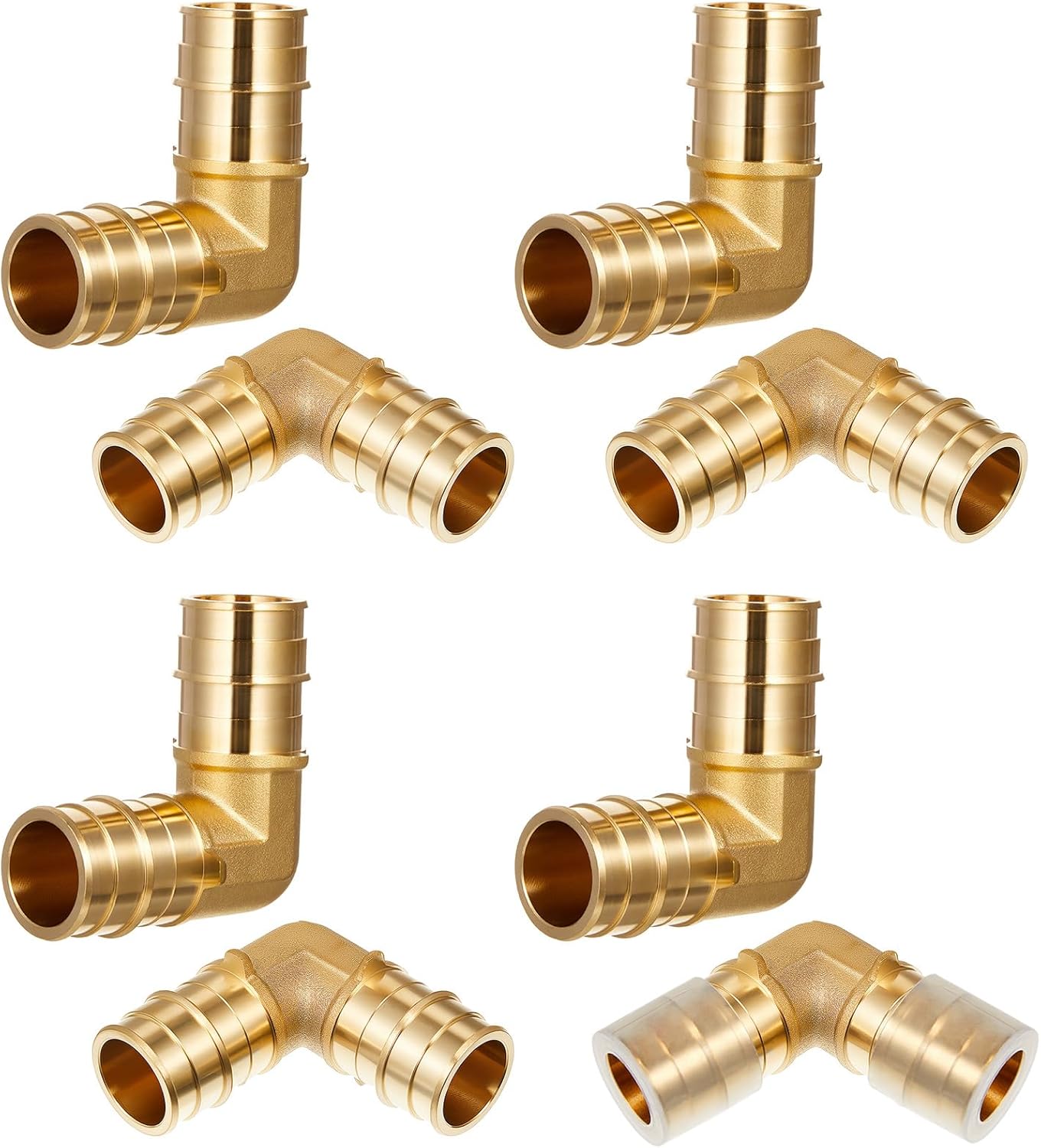 8 Pcs 1 Inch Full Flow Pex A Expansion Fittings No Lead 1"x 1" 90 Degree Elbow Brass Fittings Pex Crimp Tool for Tubing Pipe Connection, ASTM F1960