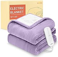 HOMLYNS LuxeHeat Heated Throw Blanket - Ultra Soft Flannel Sherpa, 5 Heat Settings, 3-Hour Auto Shut-Off, 50x60 Purple Electric Blanket