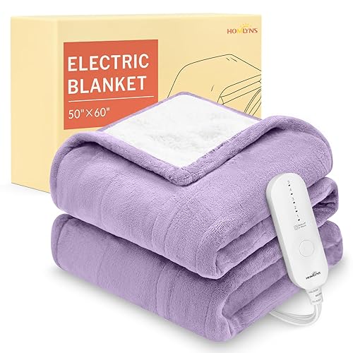 HOMLYNS LuxeHeat Heated Blanket Electric Blanket, Soft Flannel Sherpa Heated Throw, Heating Blanket with 5 Heat Settings, 3 hrs Timer Auto Shut Off (50x60 inches, Purple) - Purple - Throw