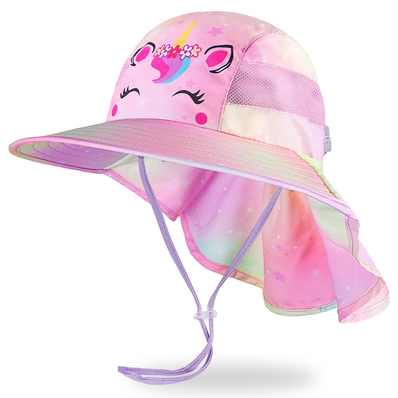 MHJY Kids Sun Hat Girls UV Protection Summer Hats Adjustable Beach Cap Unicorn Bucket Hats with Wide Brim Neck Flap for Toddlers 2-9 Years — view 16