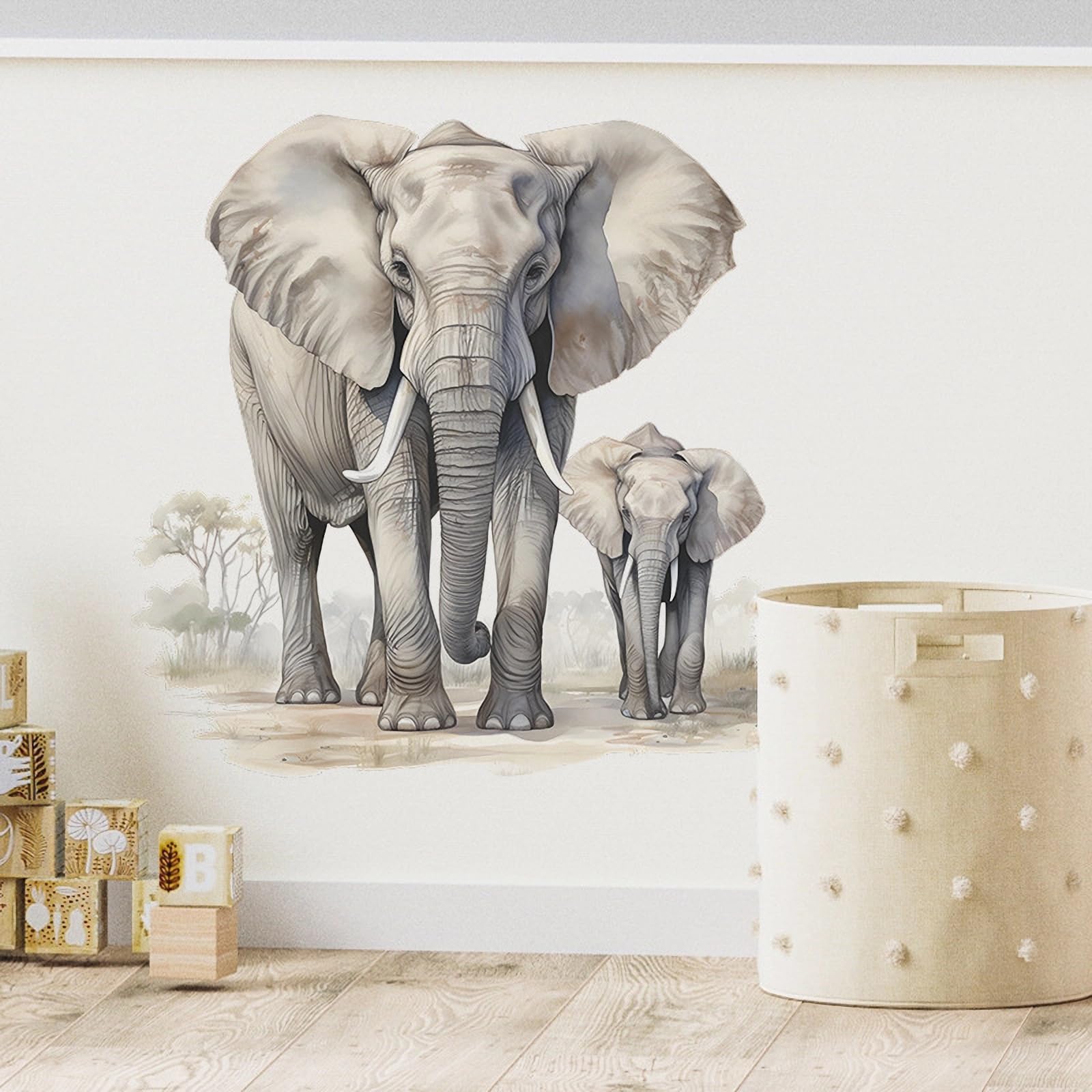 Elephant Silhouette Wall Decal - Cute Jungle Animal Wall Sticker For Kids Room, Nursery, 18x20 Inch, Removable Vinyl