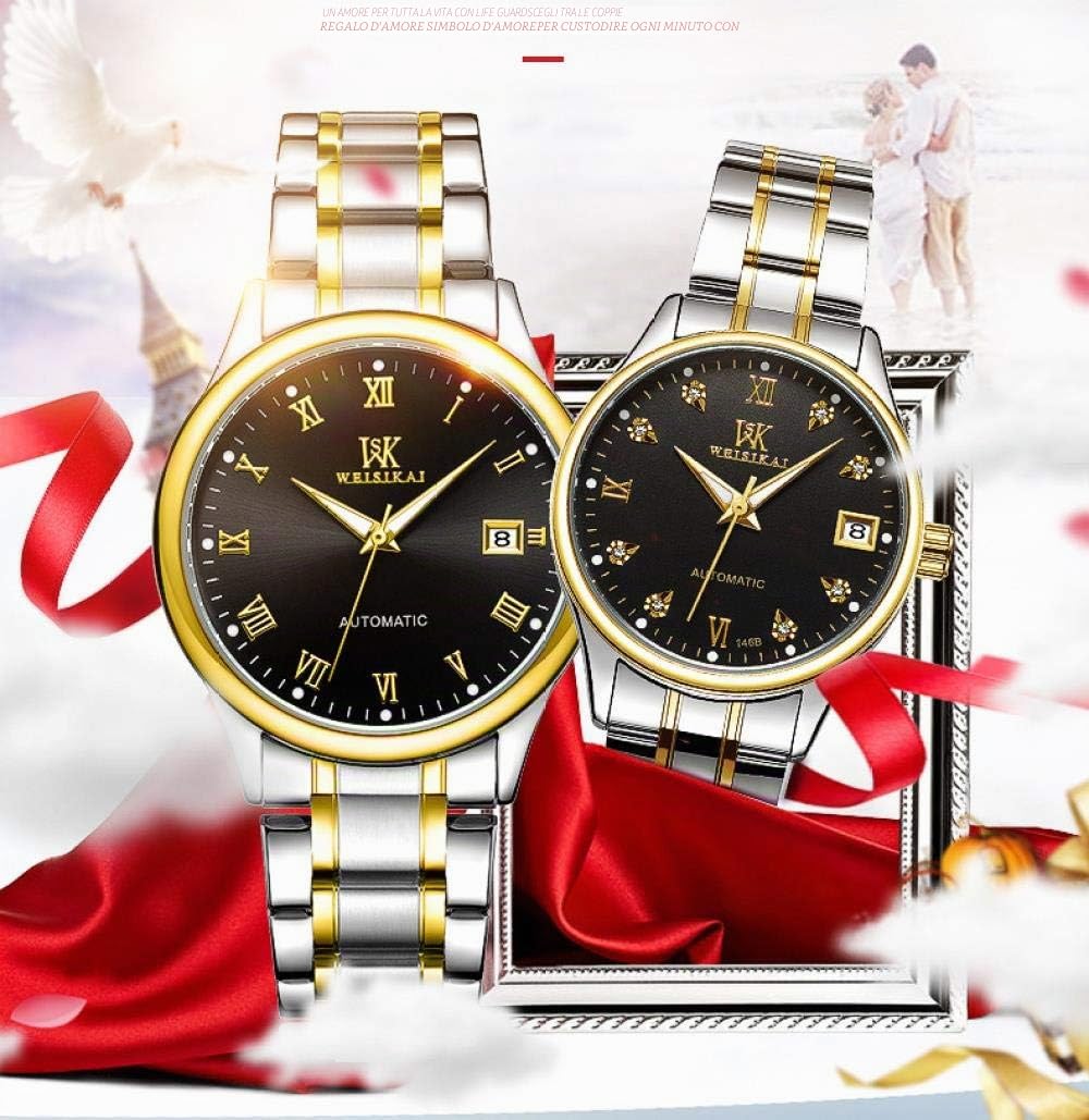 Ourui Orologi Da Polso,Orologio Meccanico Automatico Coppia Semplice Scala Romana, Donna Bianco Naturale